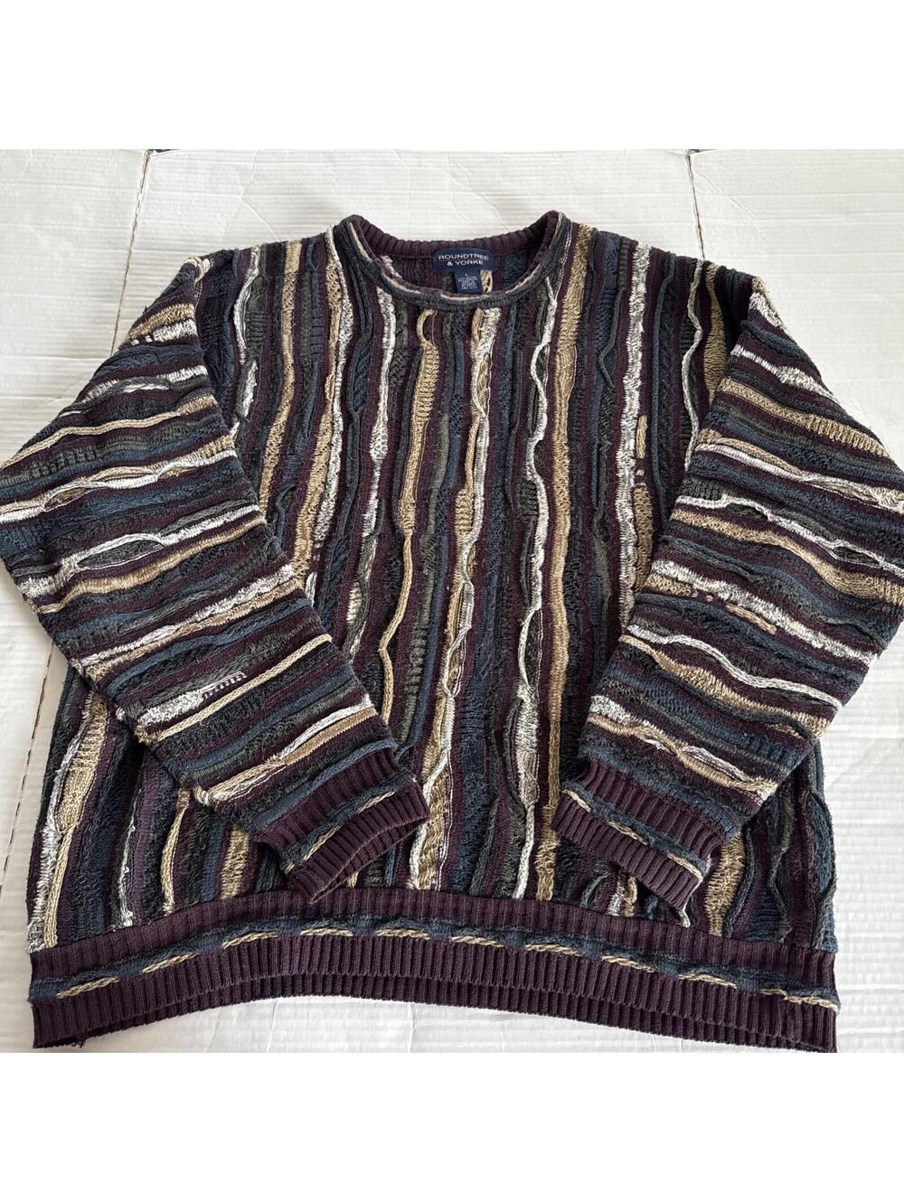 Vtg Roundtree & Yorke Earth Tones Coogi Cosby Style Textured Knit Sweater LARGE